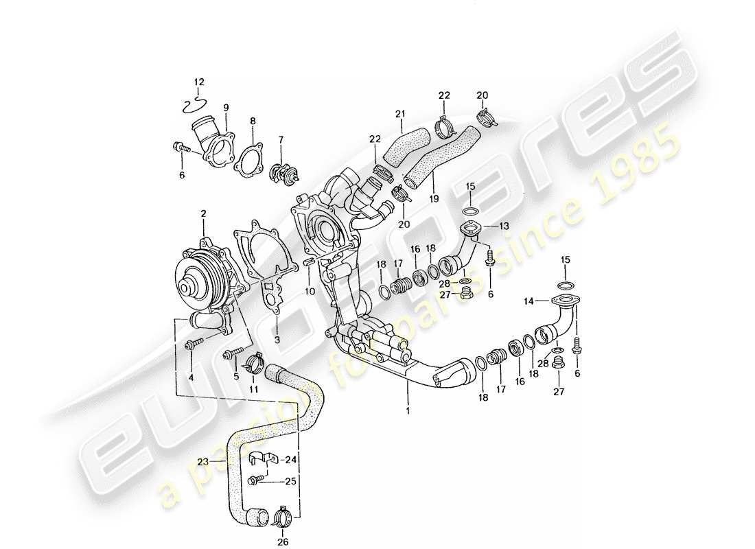 porsche 2004 (996 gt3) pompa dell'acqua - alloggiamento della pompa dell'acqua diagramma delle parti