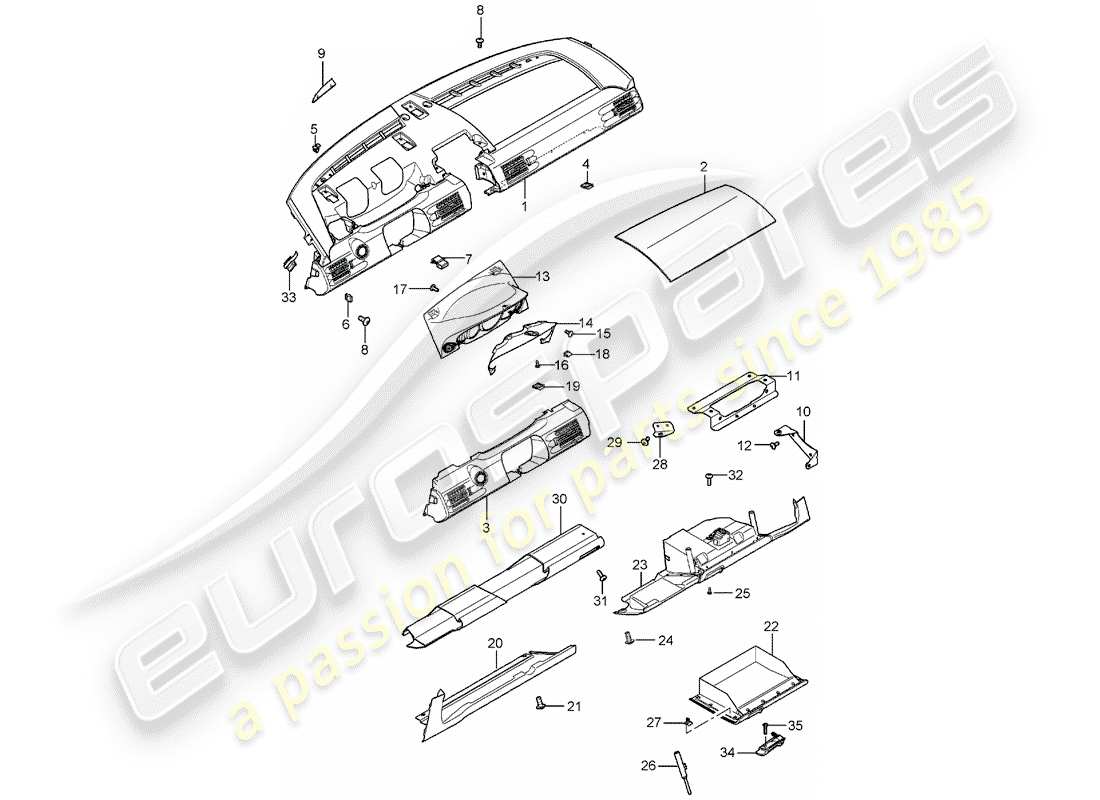 porsche 2005 (carrera gt) pannello di controllo diagramma delle parti