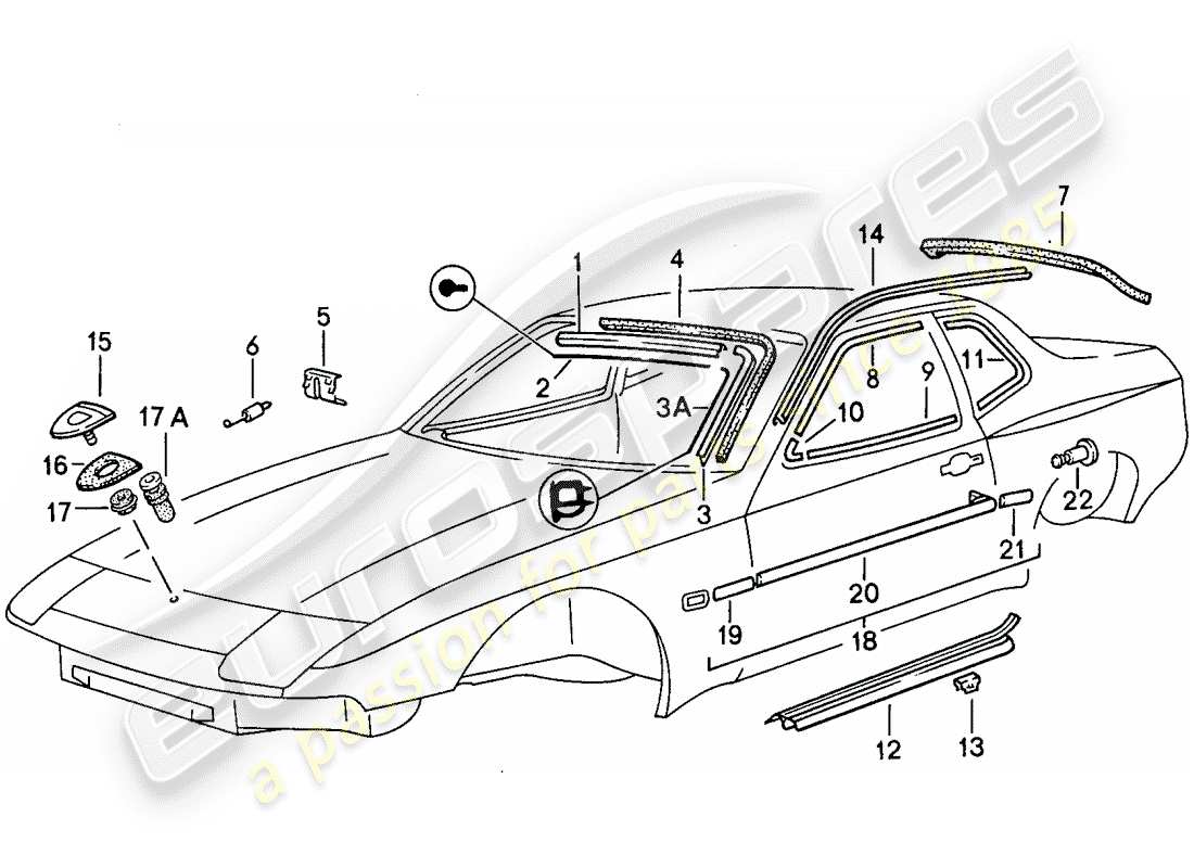 porsche 1982 (944) cornice decorativa diagramma delle parti