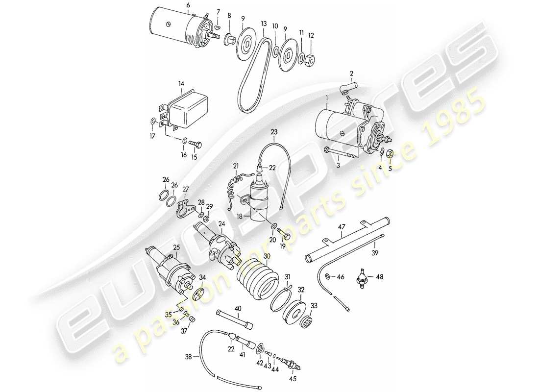 porsche 1954 (356/356a) equipaggiamento elettrico - motore - m 90 501 >> 91 000 schema delle parti
