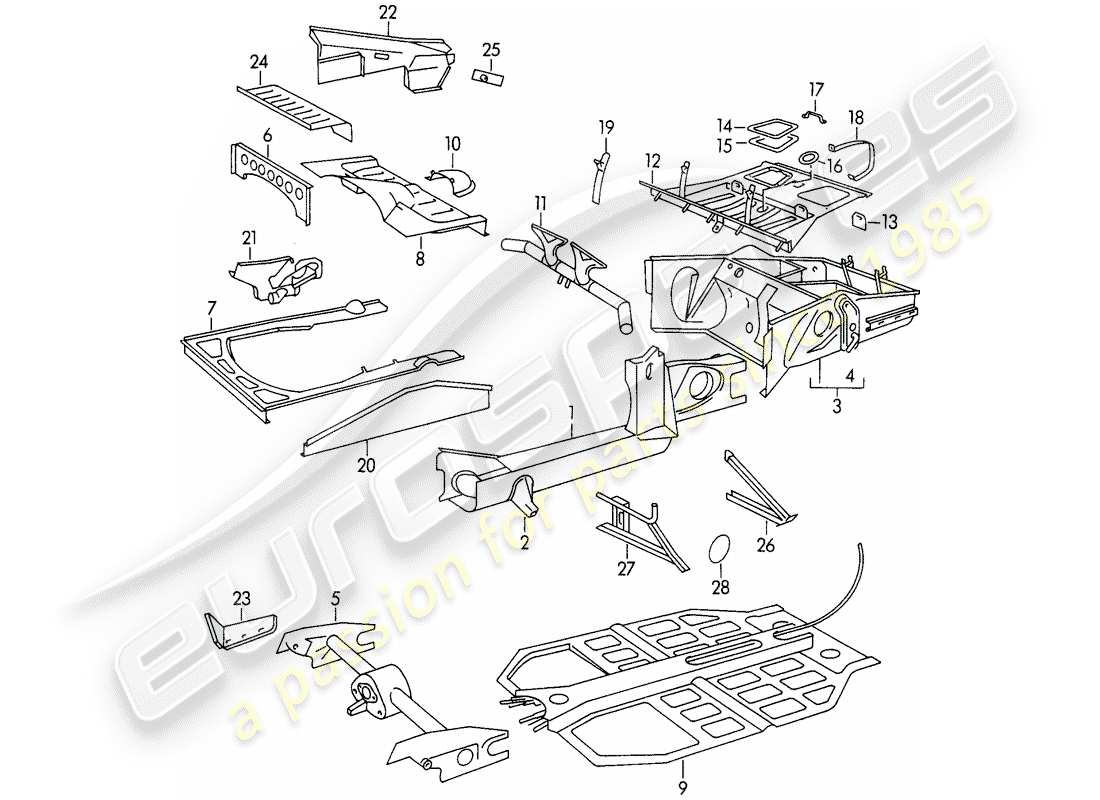 porsche 1954 (356/356a) diagramma delle parti del telaio