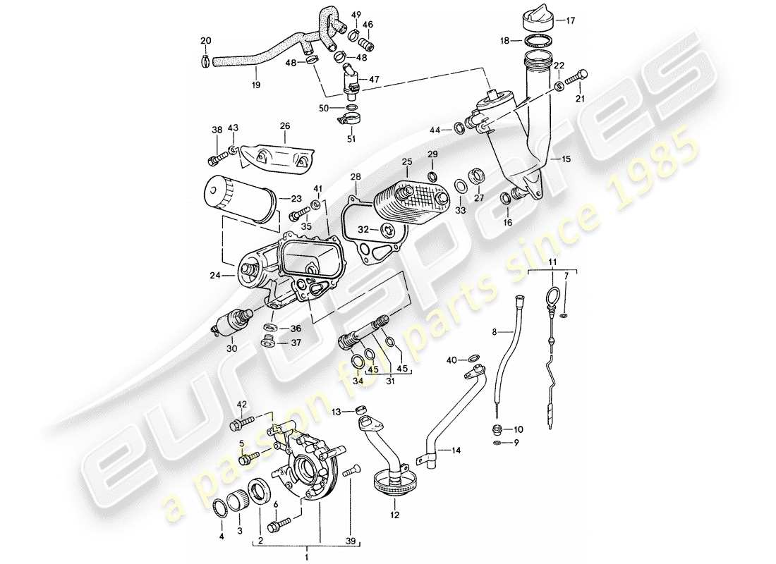 porsche 1991 (944) lubrificazione del motore diagramma delle parti