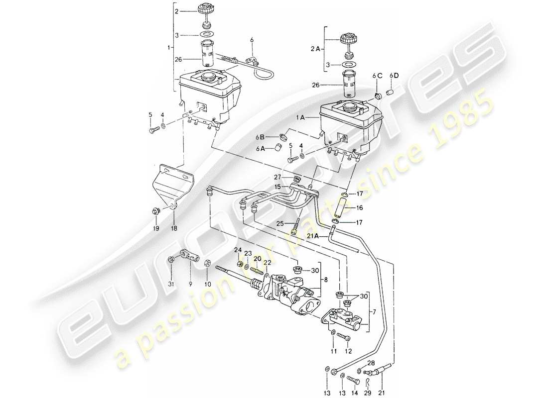 porsche 1990 (964) serbatoio per - liquido freni - pompa freno - servofreno - - vedi informazioni tecniche - gr.4 nr16/95 schema delle parti