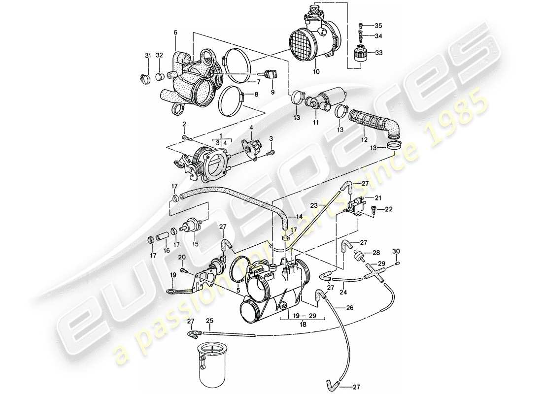 porsche 1998 (993) l-jetronic - ugello a ribalta diagramma delle parti