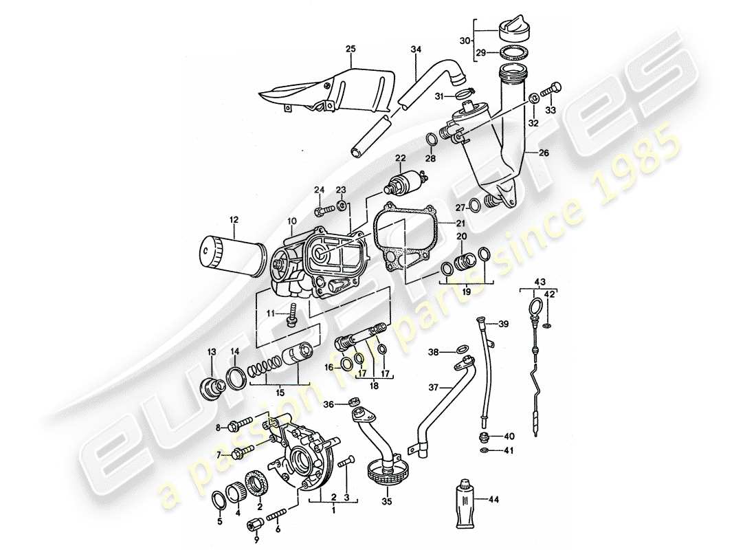 porsche 1994 (968) lubrificazione del motore diagramma delle parti