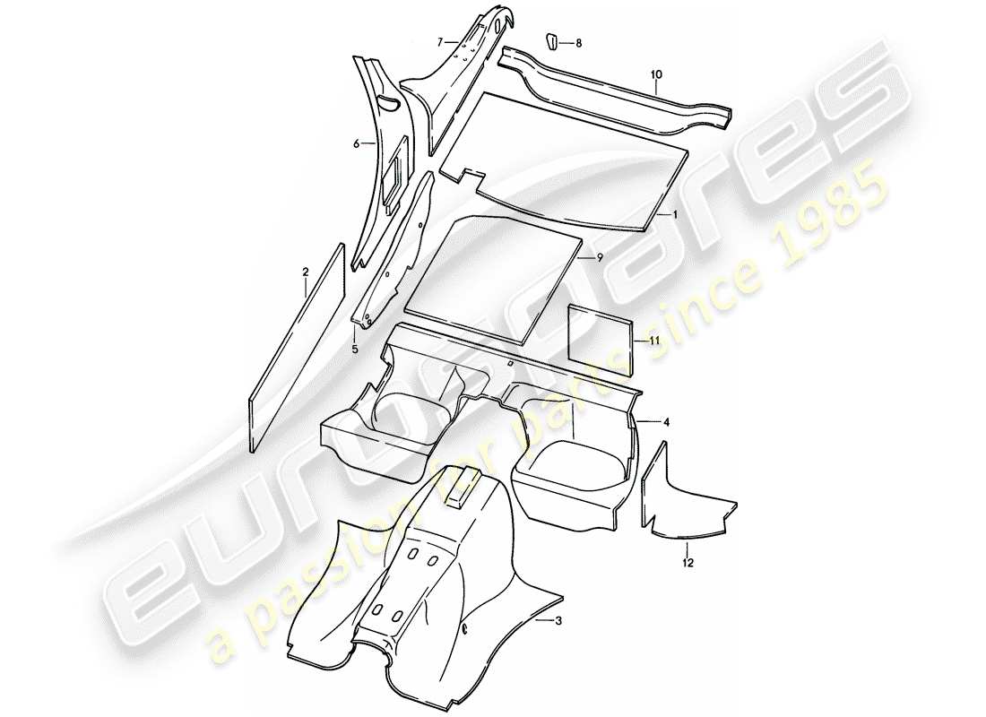 porsche 1982 (928) scocca - assorbitori acustici diagramma delle parti