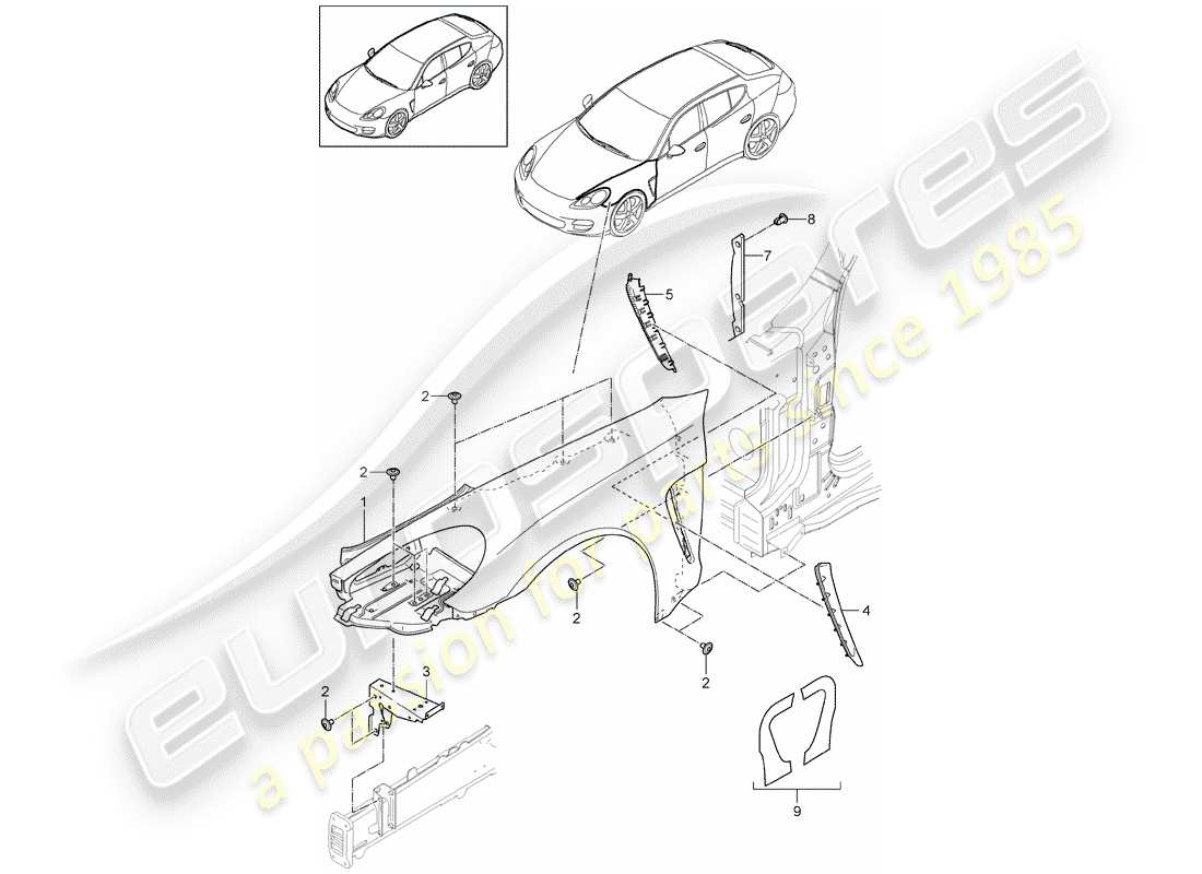porsche 2015 (panamera 970) parafango diagramma delle parti