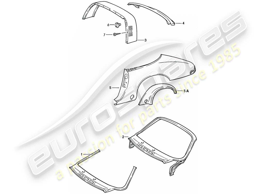 porsche 1985 (911) pannellatura esterna - da adattare utilizzare materiale da officina schema delle parti