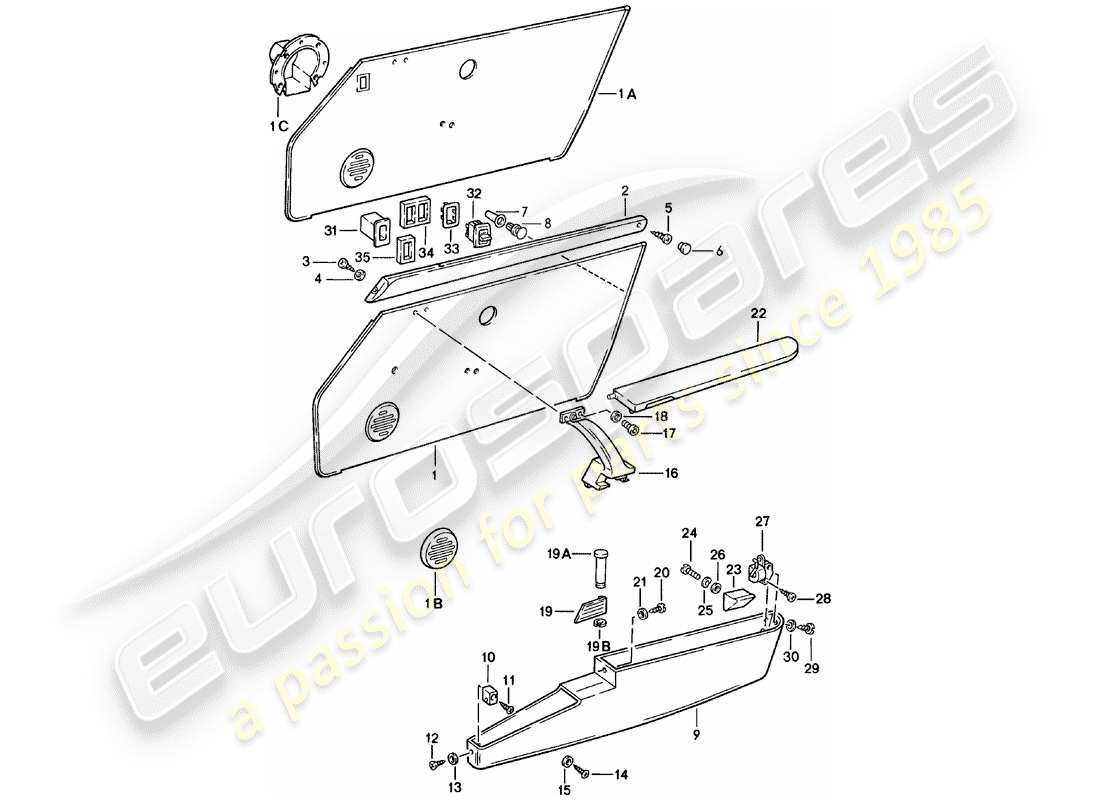 porsche 1982 (911) dotazioni interne - porte diagramma delle parti