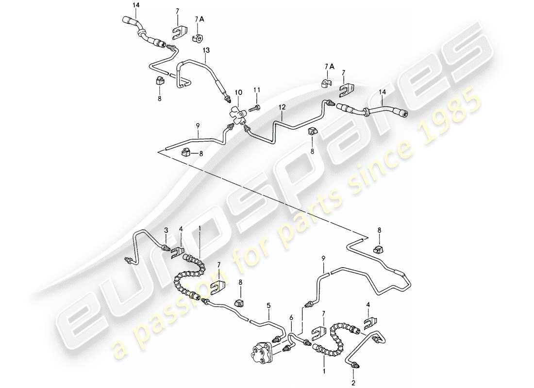 porsche 1994 (993) linea freno - assale anteriore - sottoscocca - assale posteriore schema parte