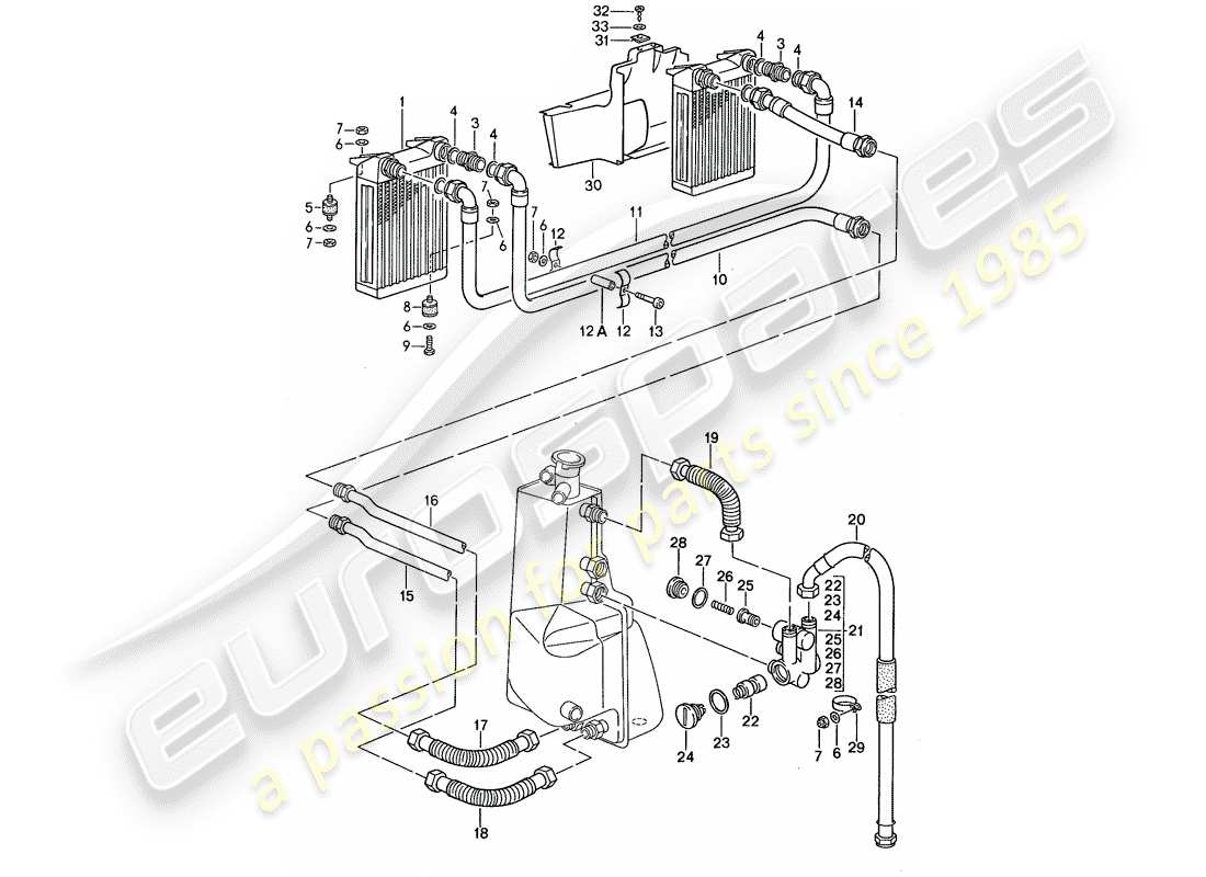 porsche 1987 (959) lubrificazione motore - radiatore olio diagramma delle parti