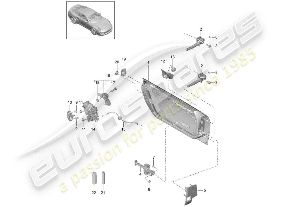 porsche 2014 (991-1 turbo) guscio della porta diagramma delle parti