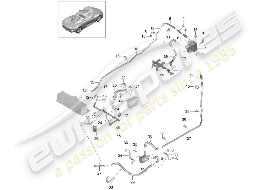 porsche 2015 (918 spyder) diagramma delle parti ibride