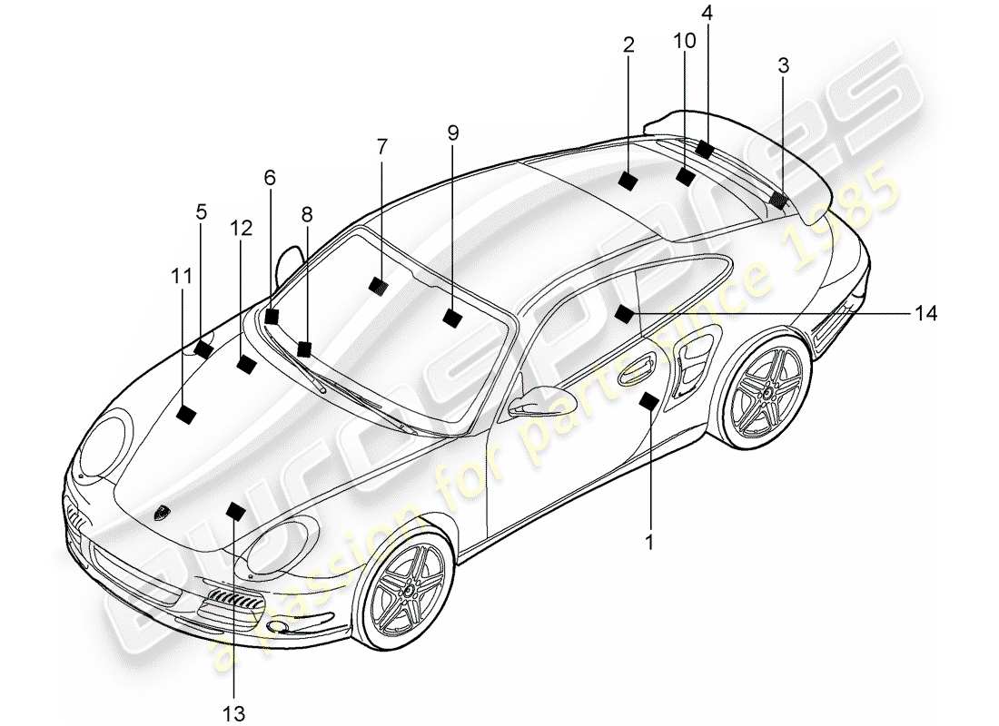 porsche 2009 997-2 turbo / gt2 segnali/avvisi schema delle parti