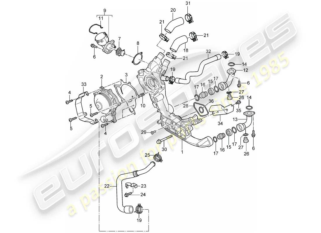 porsche 2009 997-2 turbo / gt2 pompa dell'acqua diagramma delle parti