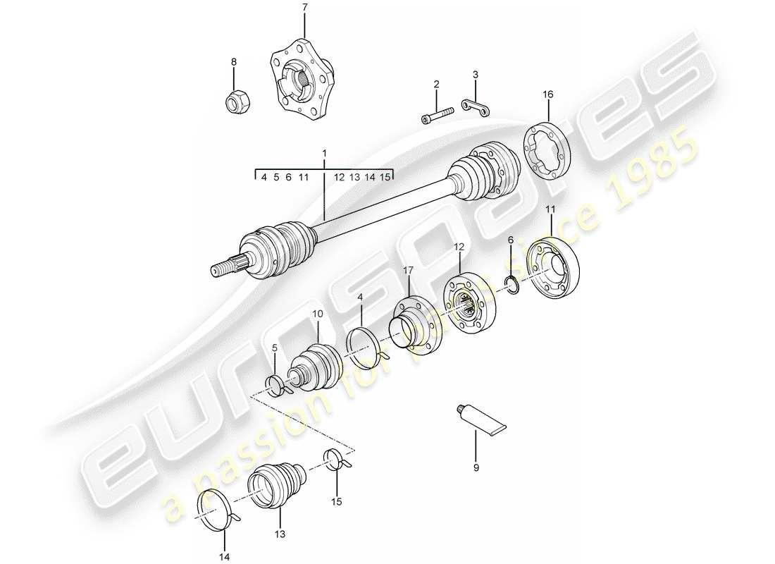 porsche 2009 997-2 turbo / gt2 diagramma delle parti dell'albero di trasmissione