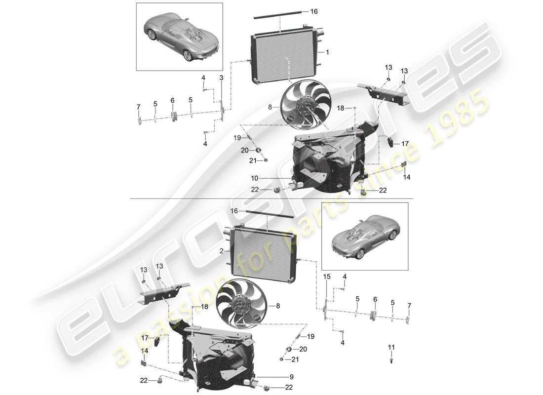 porsche 2015 (918 spyder) diagramma delle parti del raffreddamento ad acqua