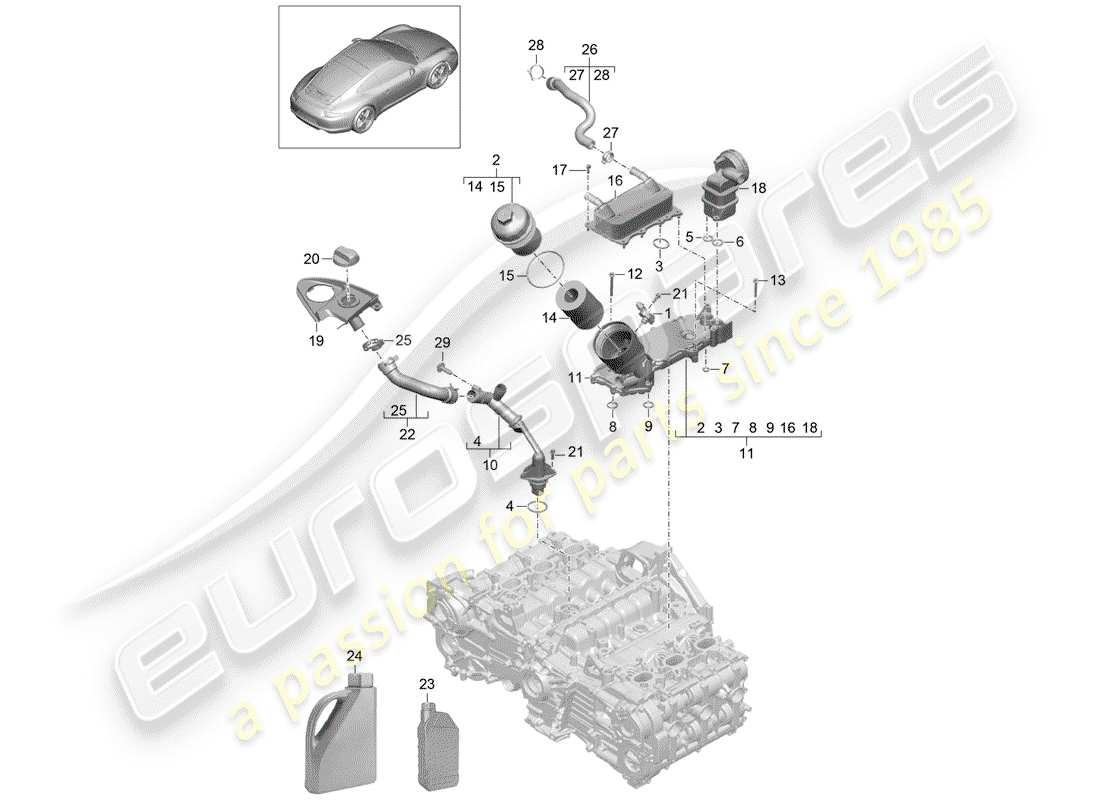 porsche 2012 (991-1) lubrificazione del motore diagramma delle parti
