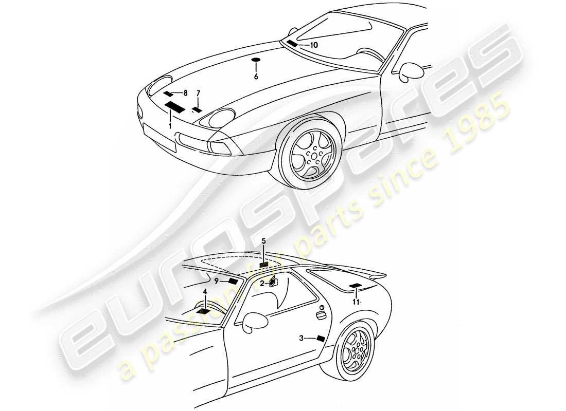porsche 1994 (928) segnali/avvisi diagramma delle parti