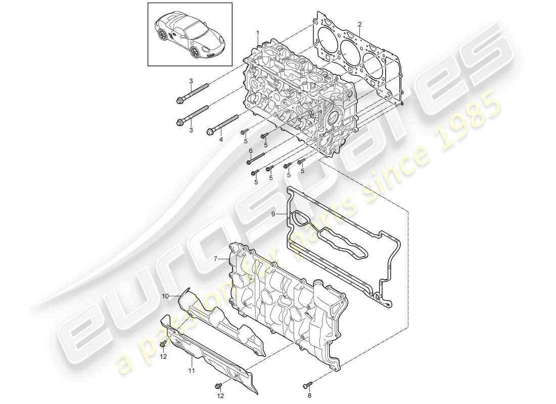 porsche 2009 (987 boxster) schema delle parti della testa cilindro