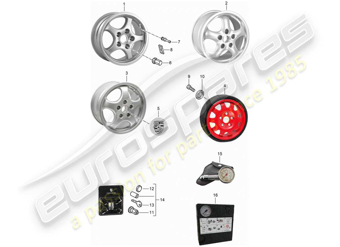 porsche 1995 (968) cerchio in lega diagramma delle parti