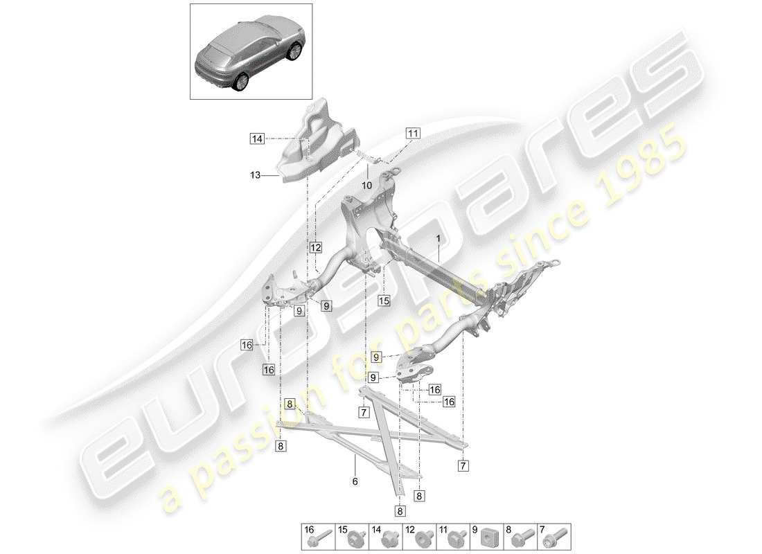 porsche 2019 (macan) sottotelaio diagramma delle parti