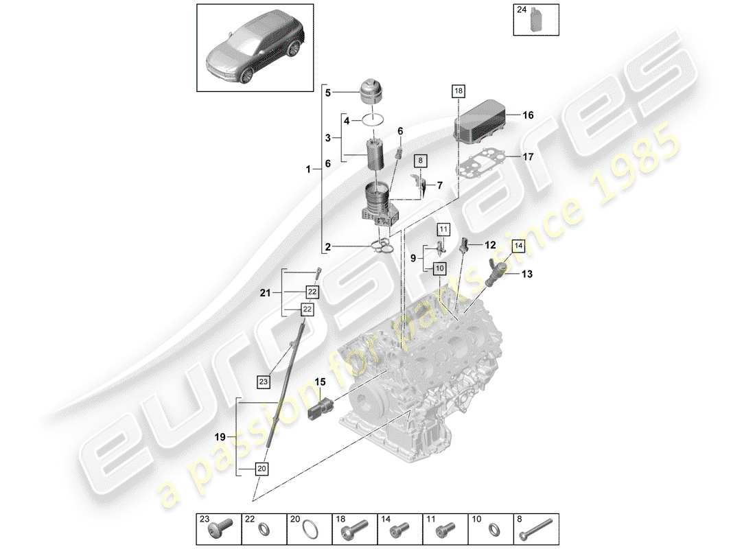 porsche 2019 (cayenne e3 9ya/9yb) schema delle parti filtro olio