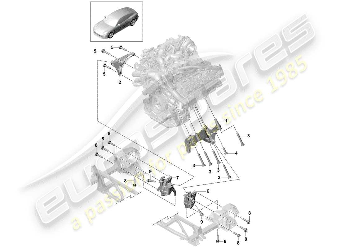 porsche panamera 971 (2017) paranco di sollevamento del motore diagramma delle parti