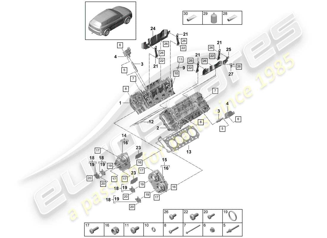 porsche 2019 (cayenne e3 9ya/9yb) schema delle parti della testa cilindro