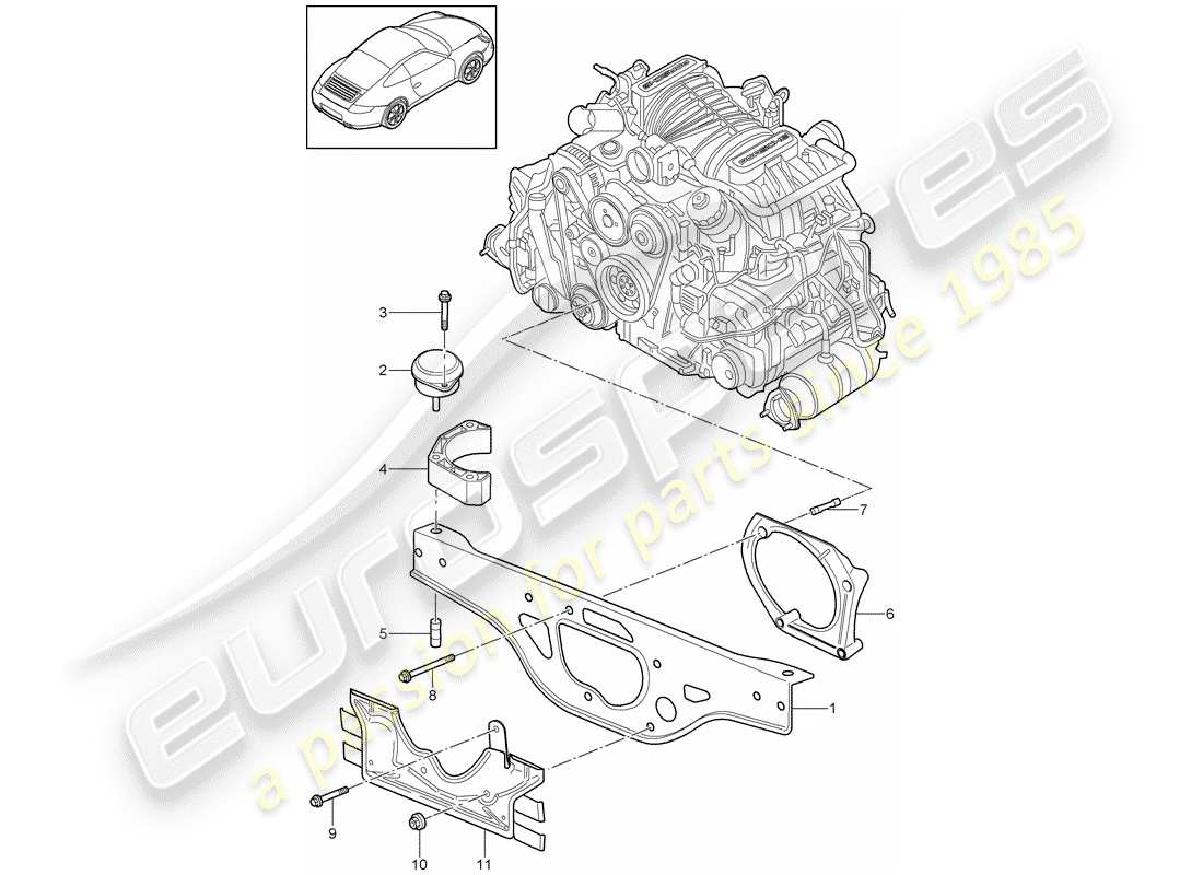 porsche 2012 (997-2) sospensione del motore diagramma delle parti
