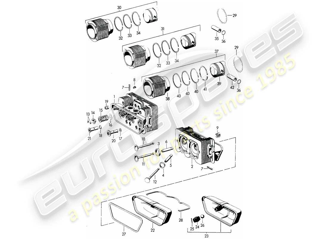 porsche 1954 (356/356a) testata - cilindro con pistoni - m 22 001 >> - m 50 101 >> - m 33 901 >> - m 41 001 >> - m {8 } 001 >> - m 80 001 >> diagramma delle parti