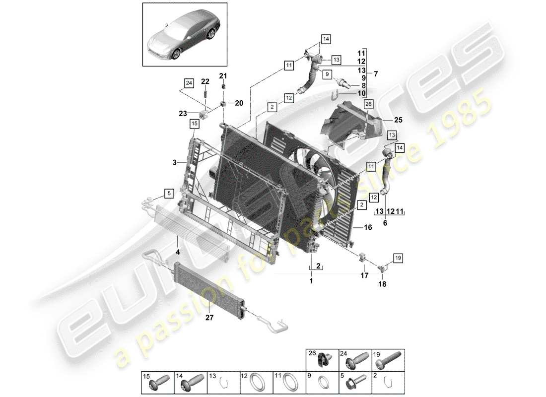 porsche 2020 (panamera 971-1) diagramma delle parti del raffreddamento ad acqua