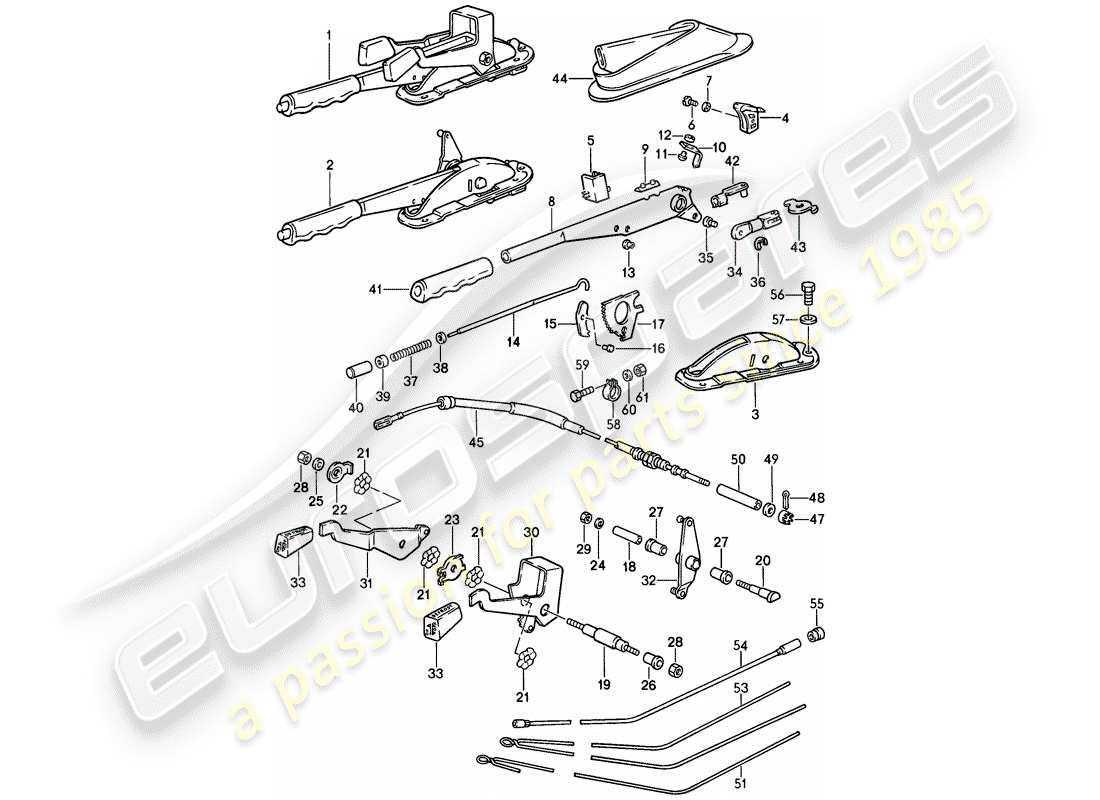 porsche 1987 (911) leva freno a mano - leva di funzionamento - per - riscaldatore schema delle parti