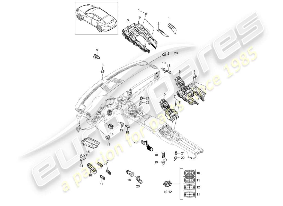 porsche 2012 (panamera 970) pannello di controllo multiplo interruttore di controllo dell'aria condizionata diagramma delle parti