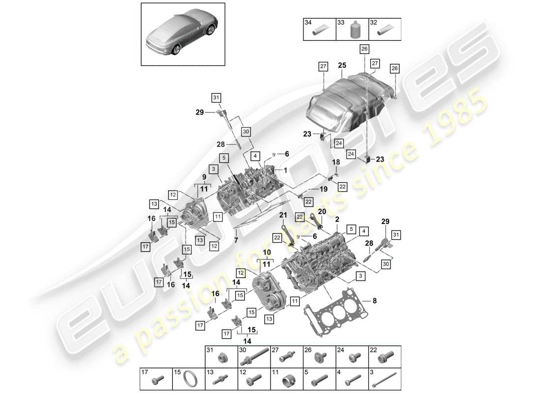 porsche 2020 (panamera 971-1) testata diagramma delle parti