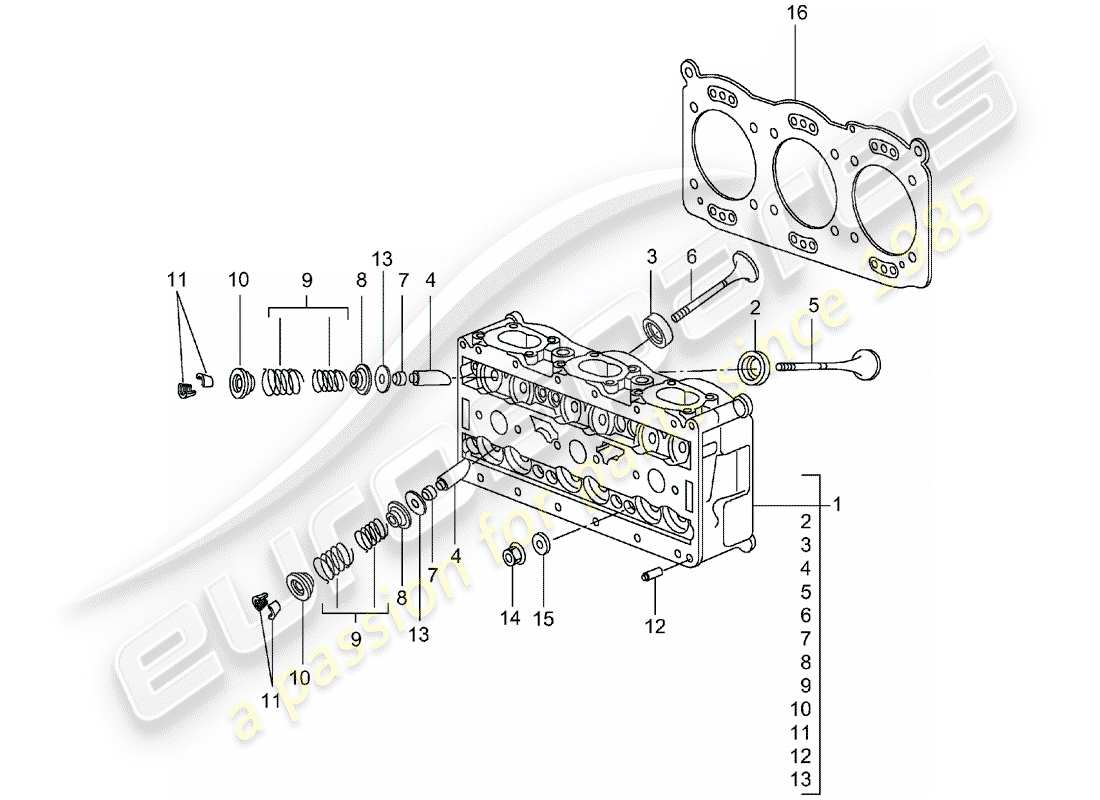 porsche 2003 (996 gt3) testata diagramma delle parti