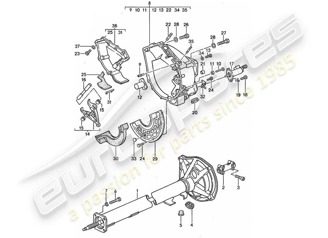 porsche 1995 (968) cambio manuale - tubo centrale diagramma delle parti
