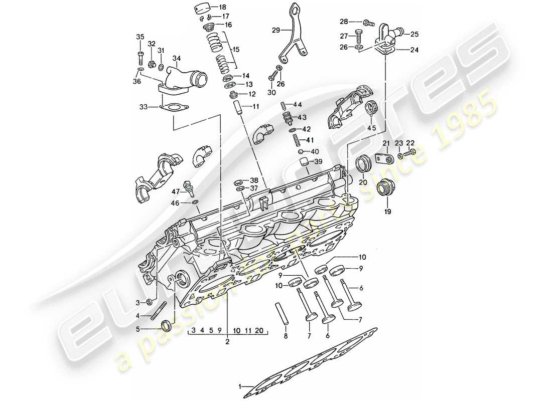 porsche 1995 (968) testata - valvole diagramma delle parti