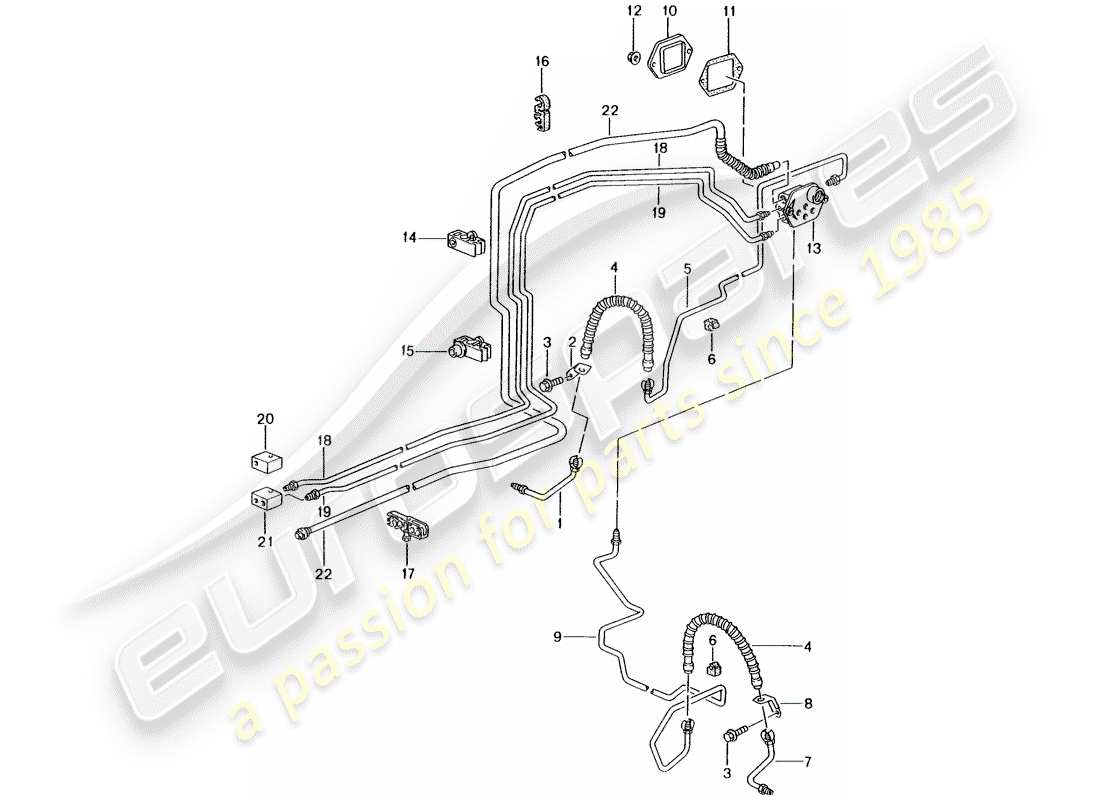 porsche 2001 (986 boxster) linea freno - assale anteriore - sottoscocca - linea del vuoto schema parte