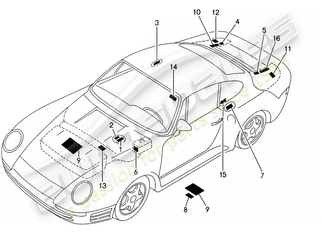 porsche 1988 (959) segnali/avvisi diagramma delle parti