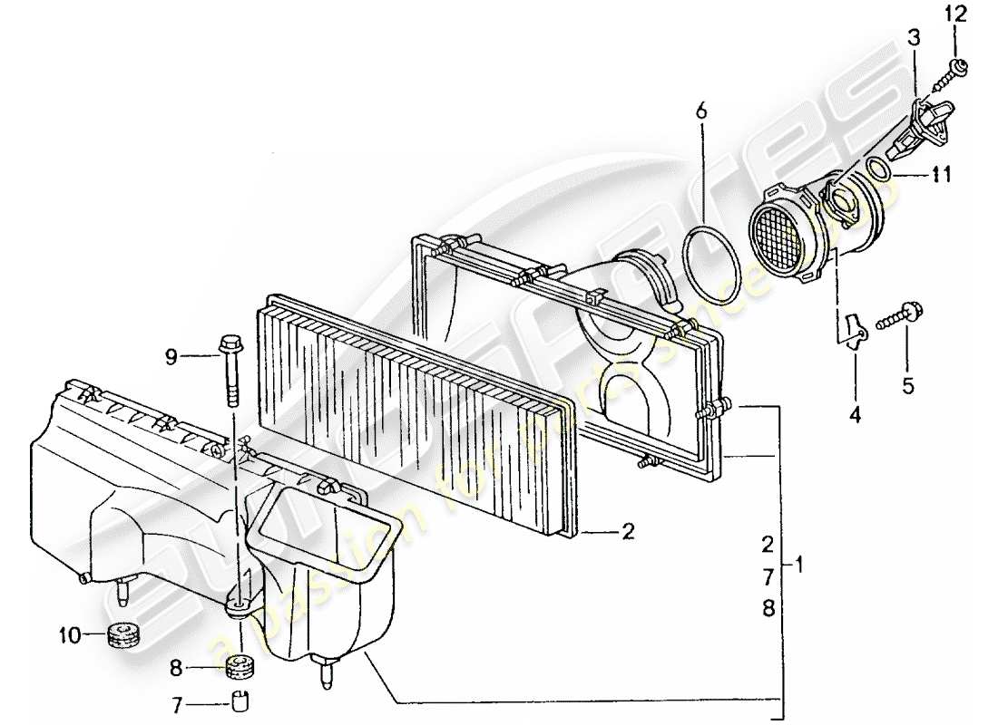 porsche 2001 (996 gt3) diagramma delle parti del filtro dell'aria