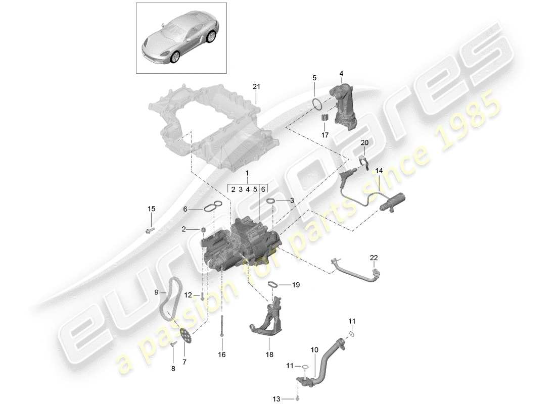 porsche 2017 (718 cayman) motore (press. olio/lubrica.) schema delle parti