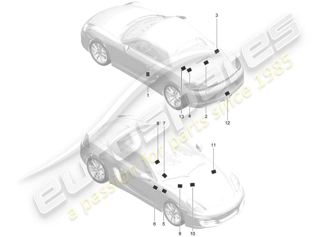 porsche 2015 (981 boxster) segnali/avvisi schema delle parti
