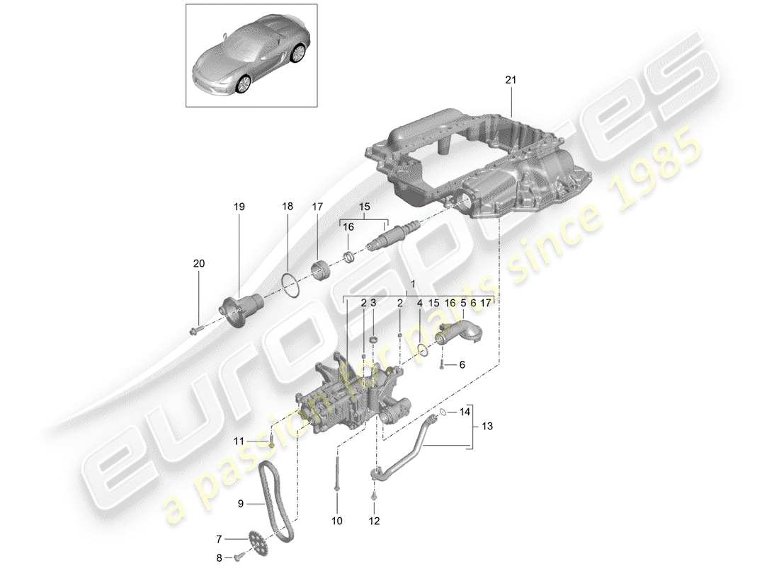 porsche 2016 (981 boxster spyder) schema delle parti della pompa dell'olio