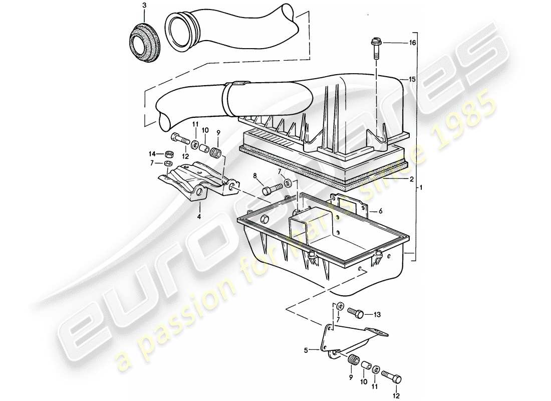porsche 1983 (944) sistema di depurazione dell'aria diagramma delle parti