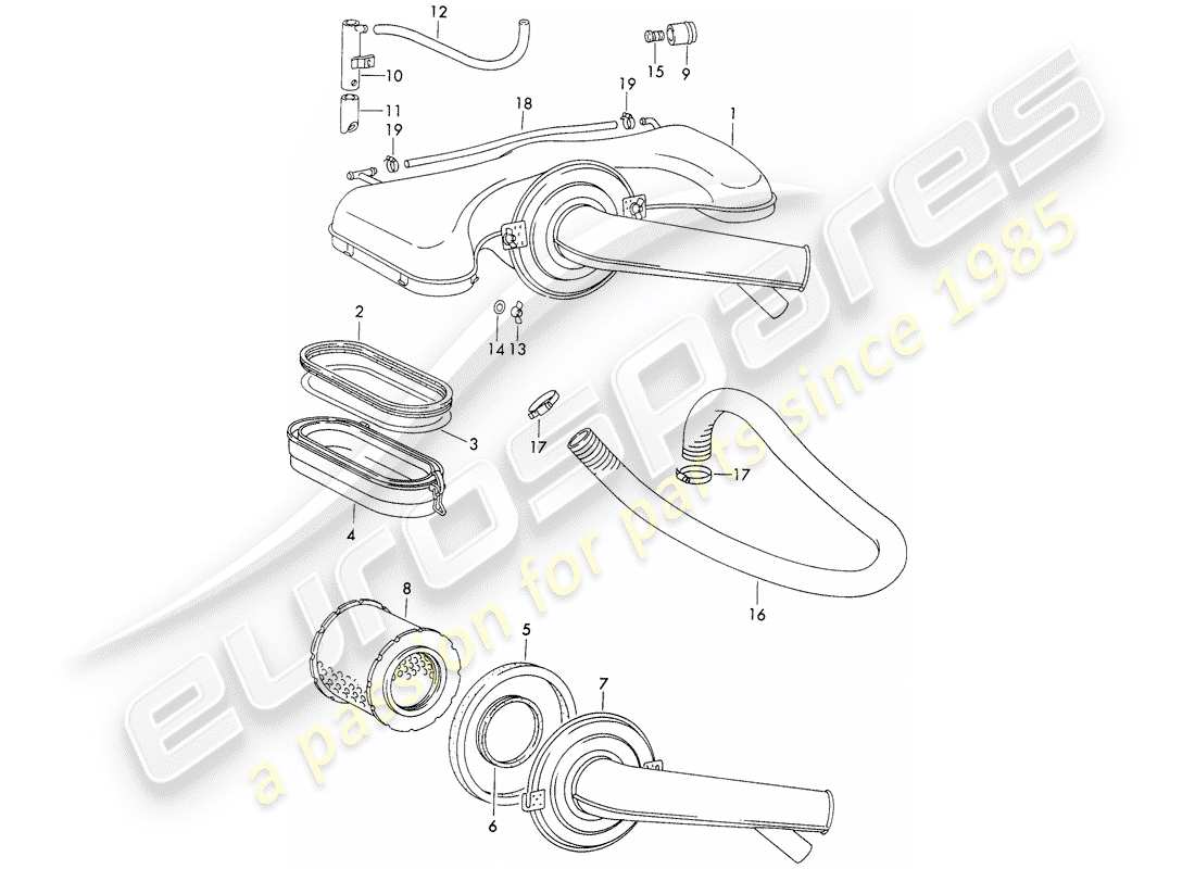 porsche 1973 (911) sistema filtro aria - per - - zenith - carburatore schema delle parti