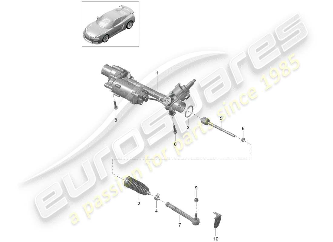porsche 2016 (981 cayman gt4) schema delle parti della scatola dello sterzo