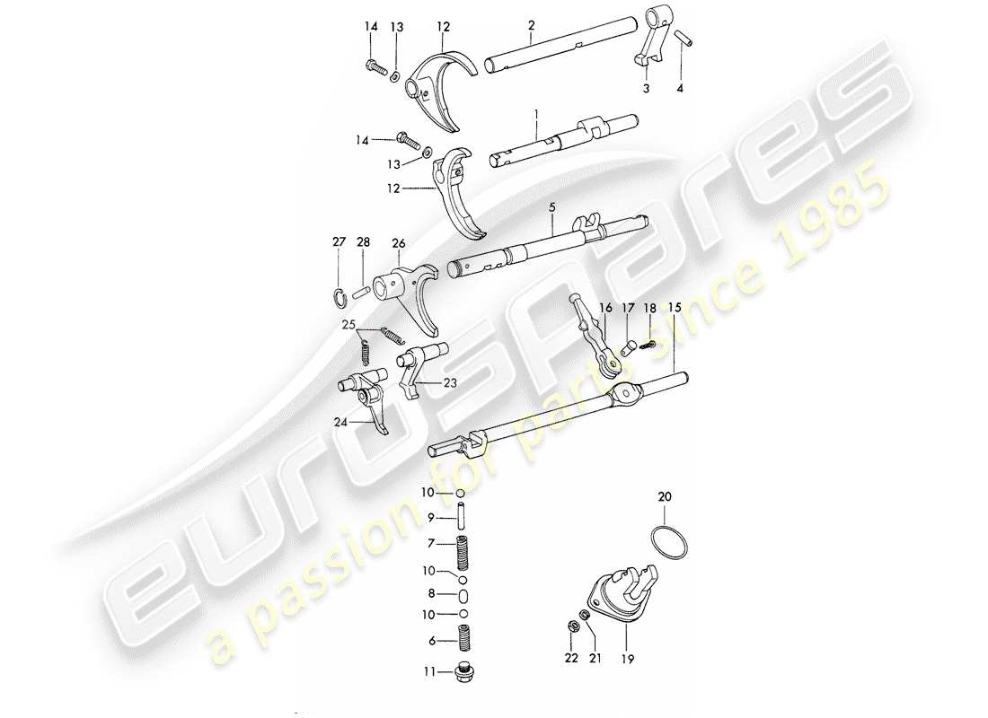 porsche 1966 (911/912) aste del cambio - forcelle del cambio - sportomatic schema delle parti