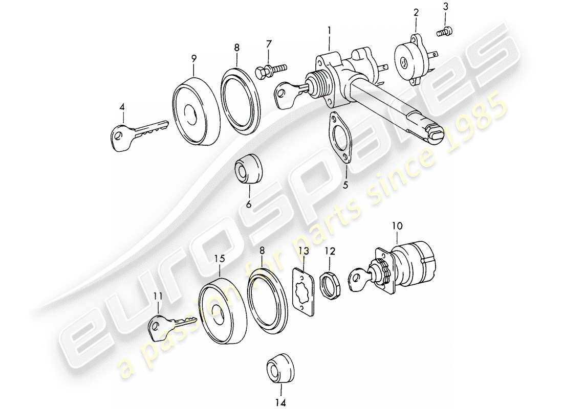 porsche 1966 (911/912) bloccasterzo - interruttore avviamento accensione diagramma delle parti