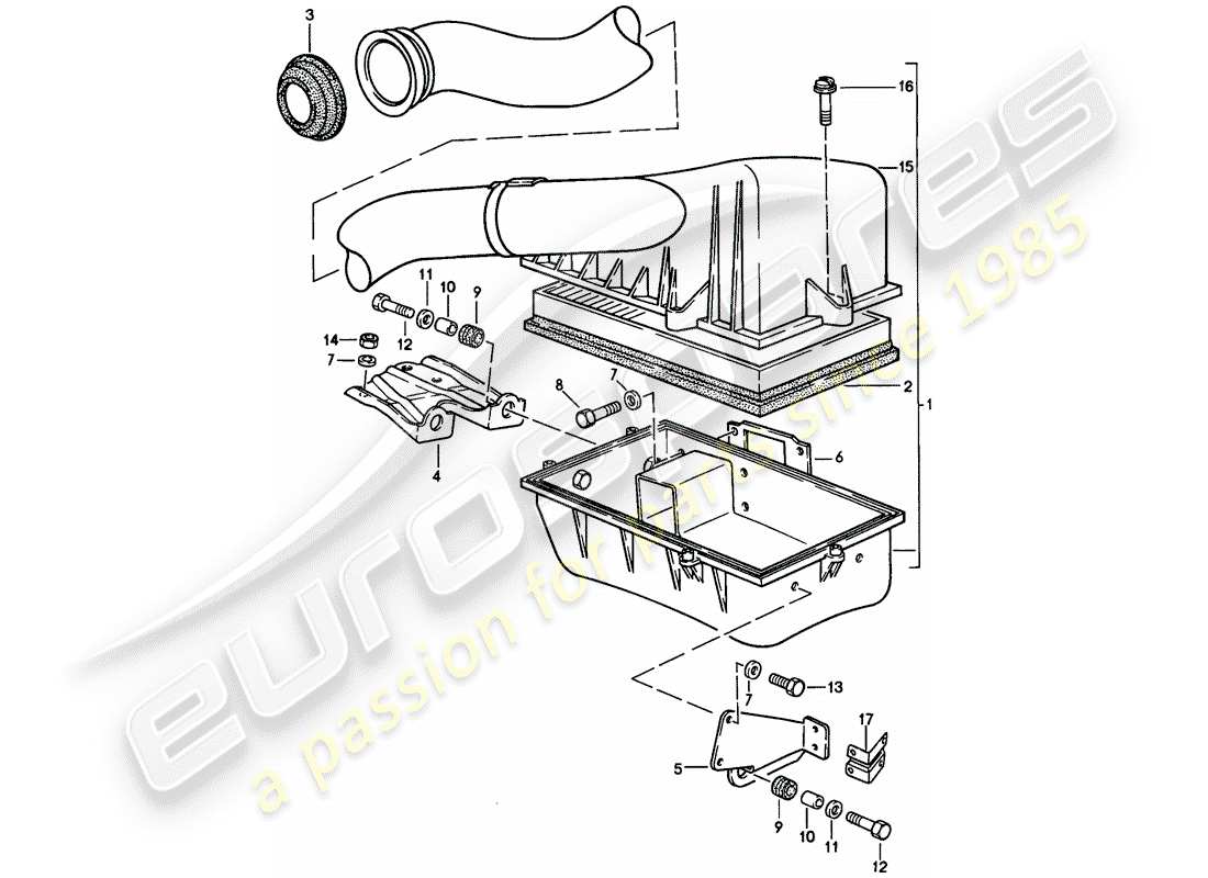 porsche 924s (1988) schema delle parti del sistema filtro dell'aria